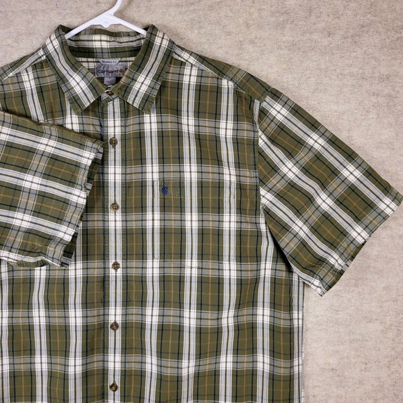 Carhartt Relaxed Fit Short Sleeve‎ Button Down Size XL Green Plaid - Picture 1 of 12